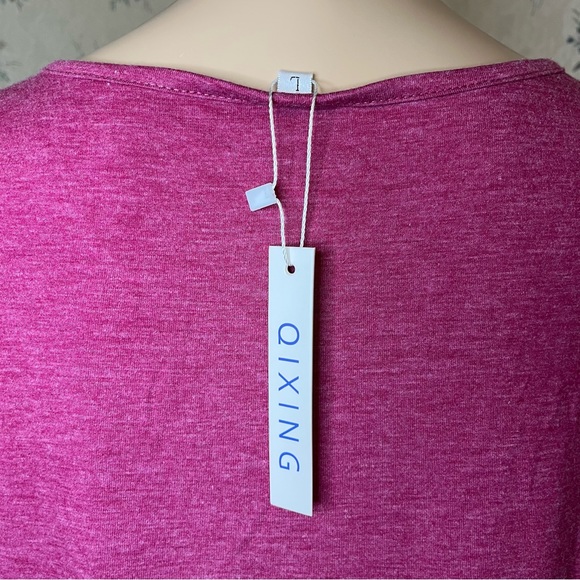 QIXING Short Sleeve Lace Trim Flower Top Red Tunic Blouse, Size L, NWT - Picture 4 of 10